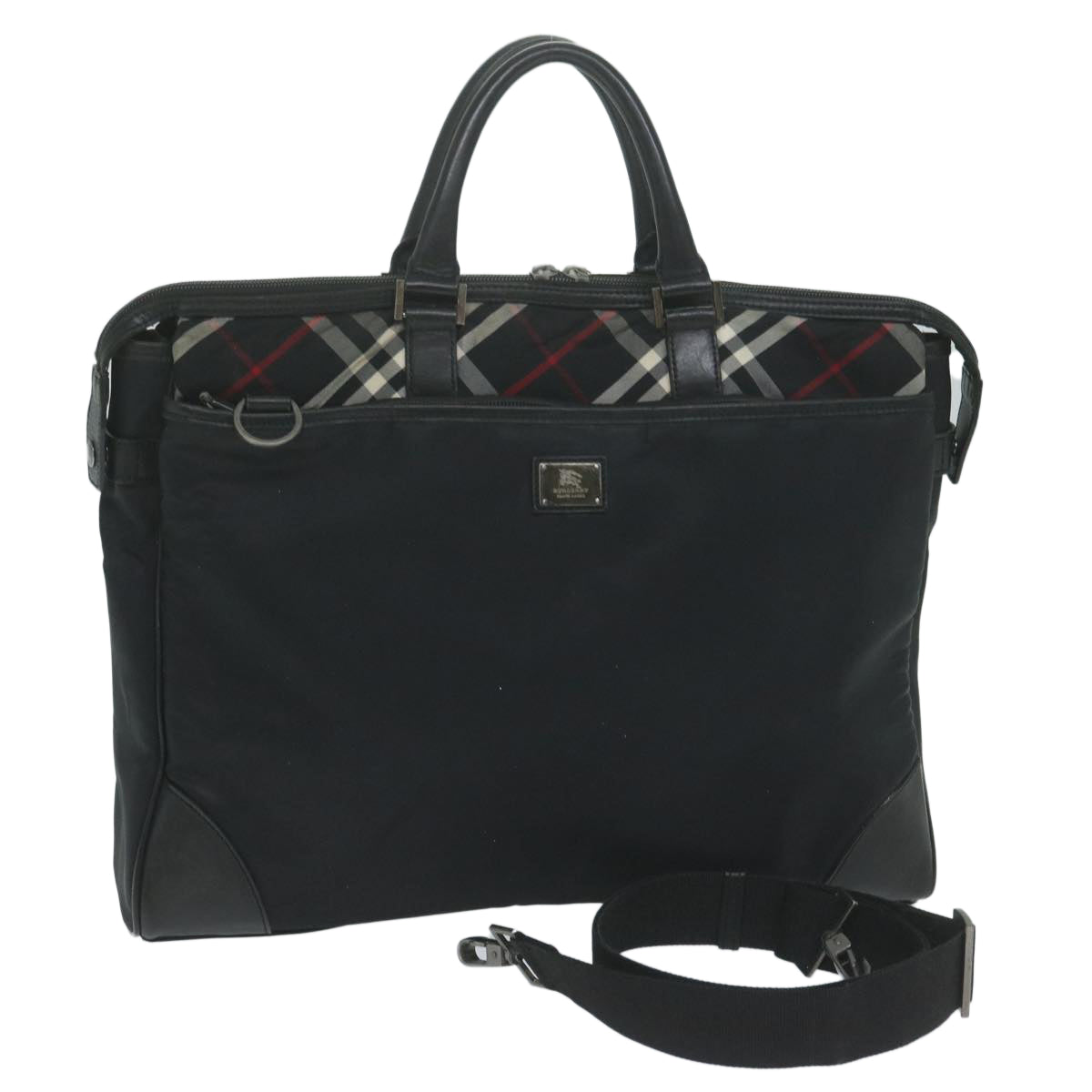 BURBERRY Nova Check Black label Business Bag Nylon 2way Black Auth bs11127