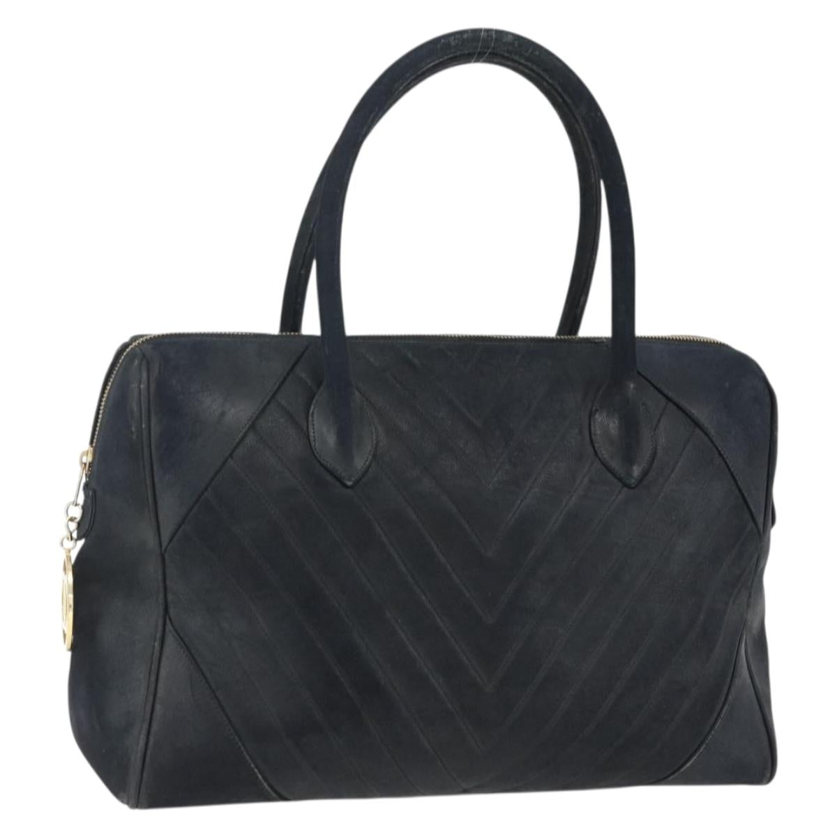 CHANEL Hand Bag Lamb Skin Black Gold CC Auth bs11142