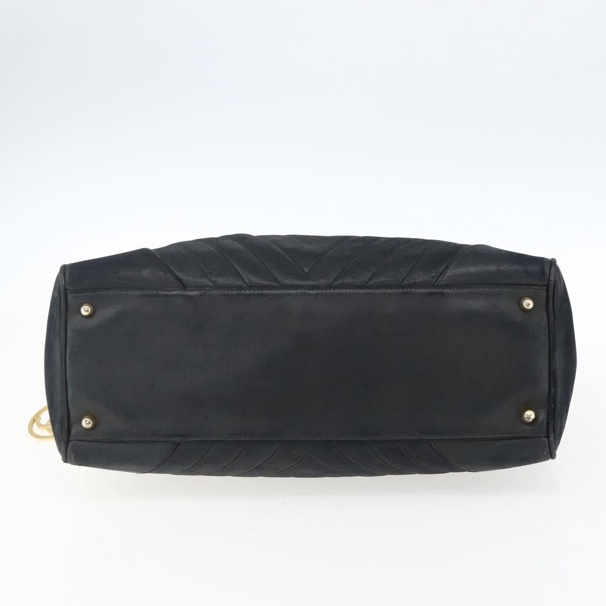 CHANEL Hand Bag Lamb Skin Black Gold CC Auth bs11142