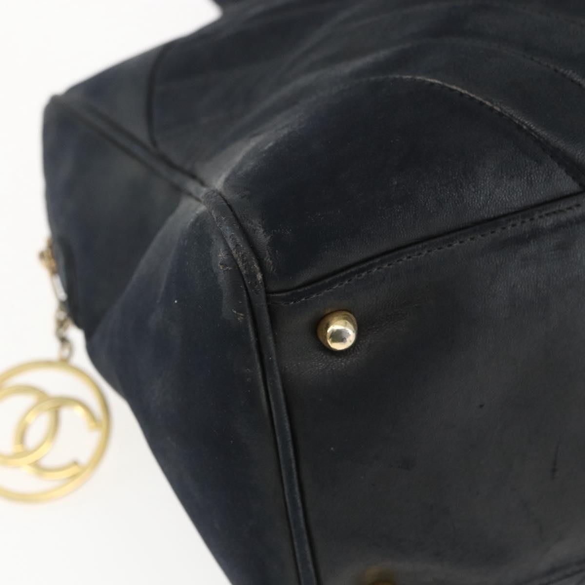 CHANEL Hand Bag Lamb Skin Black Gold CC Auth bs11142