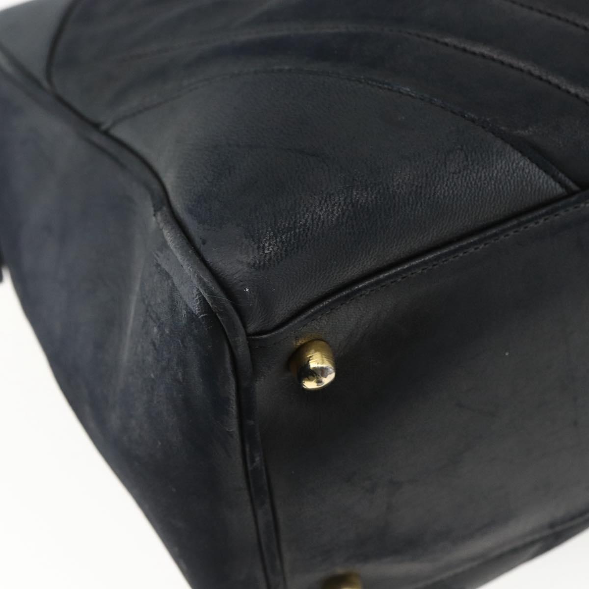 CHANEL Hand Bag Lamb Skin Black Gold CC Auth bs11142