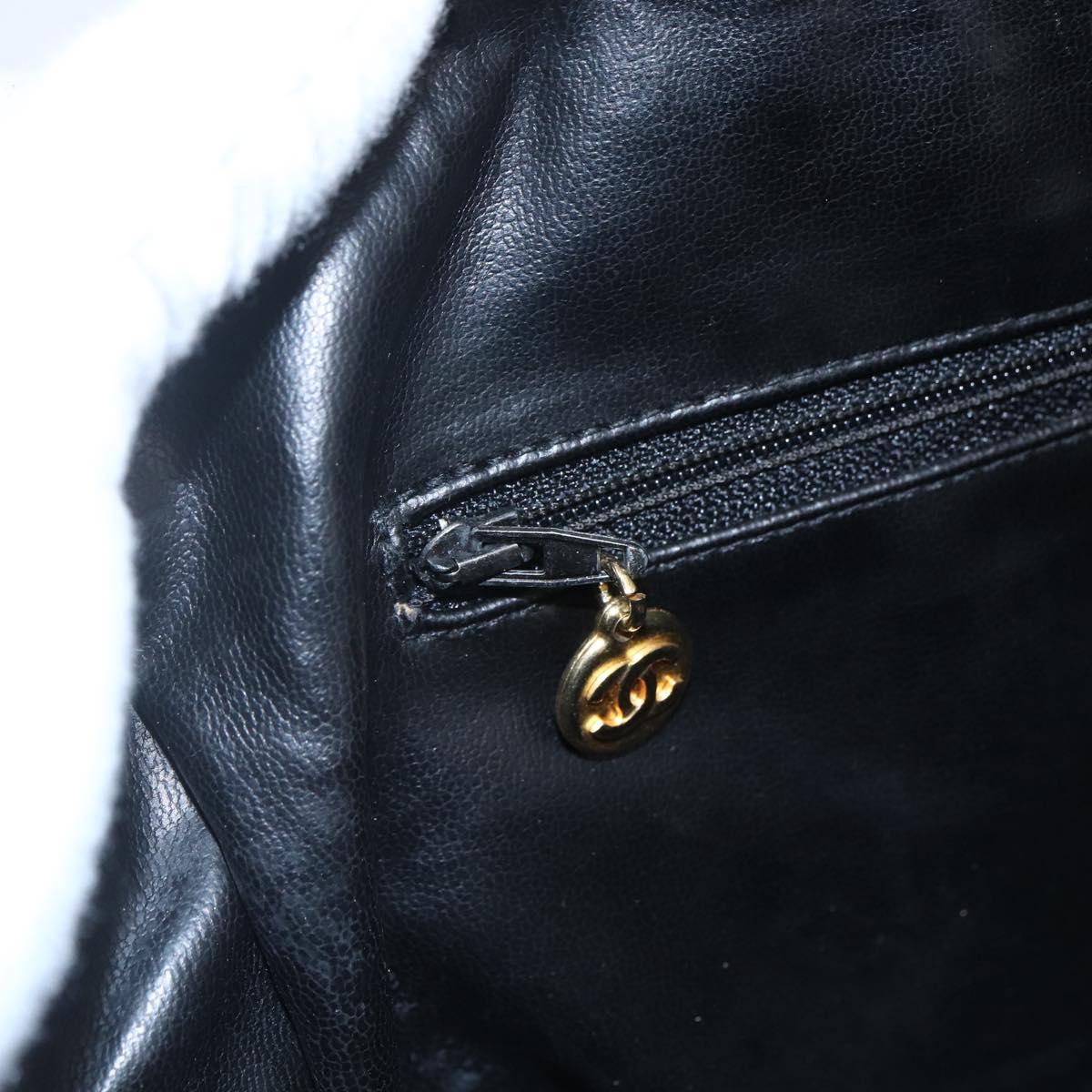 CHANEL Hand Bag Lamb Skin Black Gold CC Auth bs11142