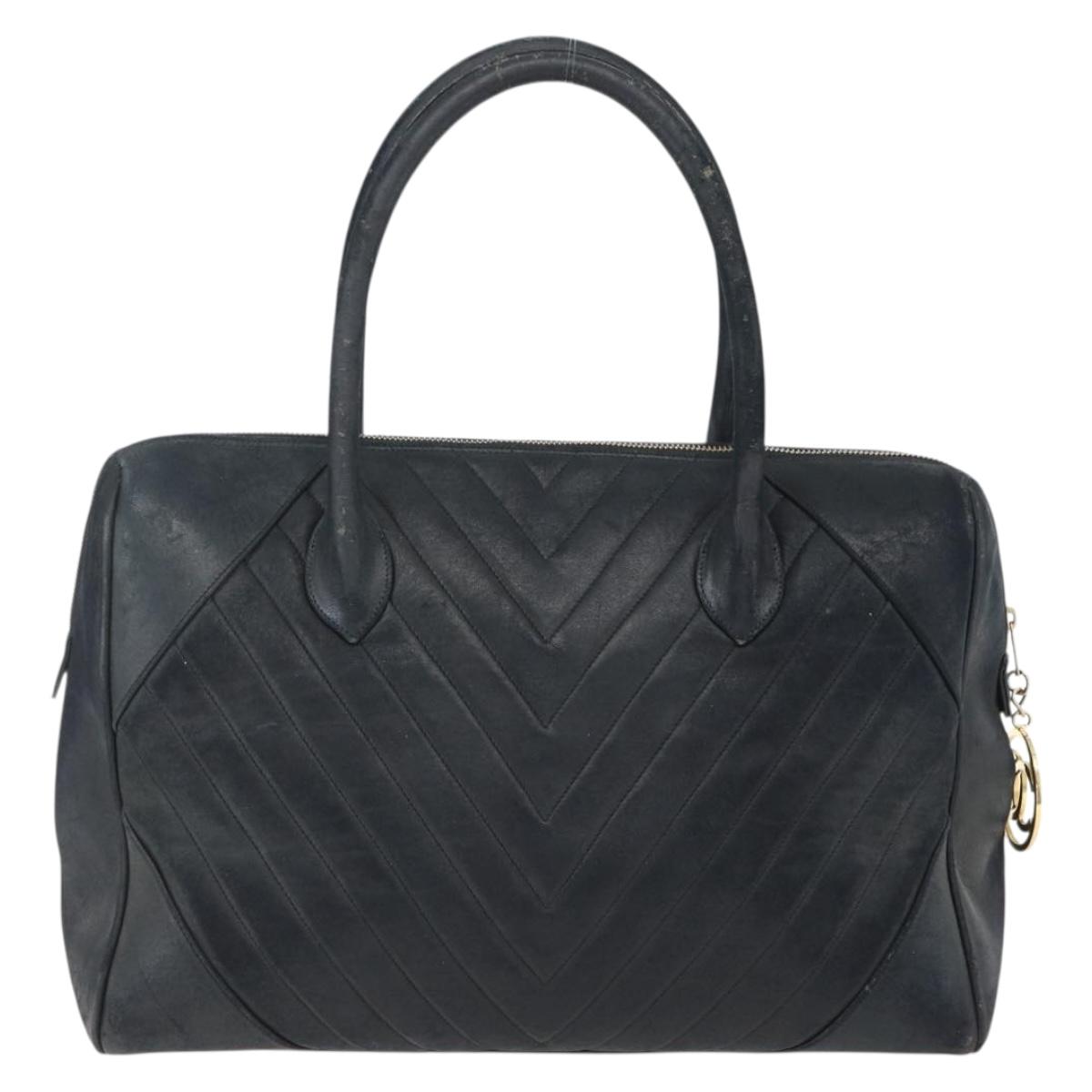 CHANEL Hand Bag Lamb Skin Black Gold CC Auth bs11142