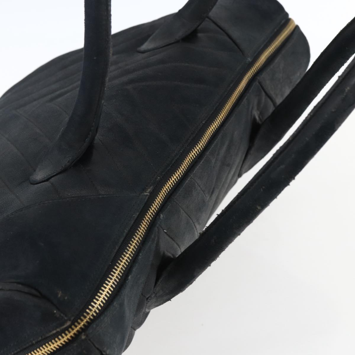 CHANEL Hand Bag Lamb Skin Black Gold CC Auth bs11142