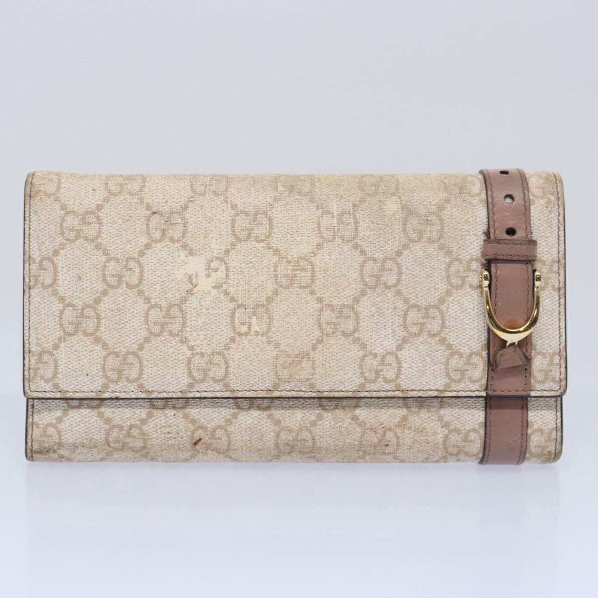 GUCCI GG Canvas Wallet PVC Leather 11 pieces Beige Black white Auth bs11168