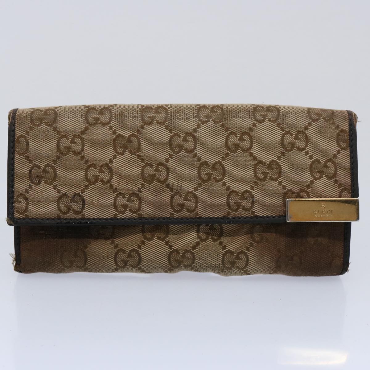 GUCCI GG Canvas Wallet PVC Leather 11 pieces Beige Black white Auth bs11168