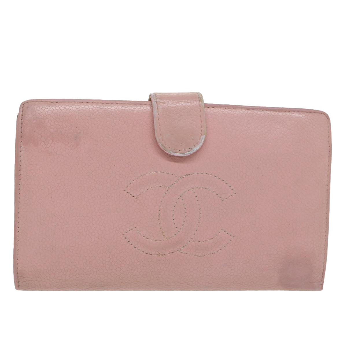 CHANEL Long Wallet Caviar Skin Pink CC Auth bs11186