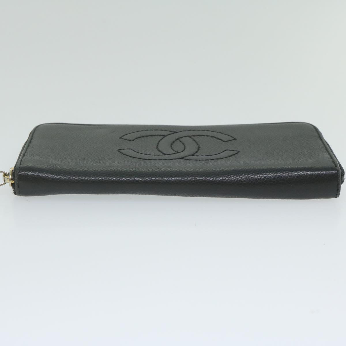 CHANEL Long Wallet Caviar Skin Black CC Auth bs11198