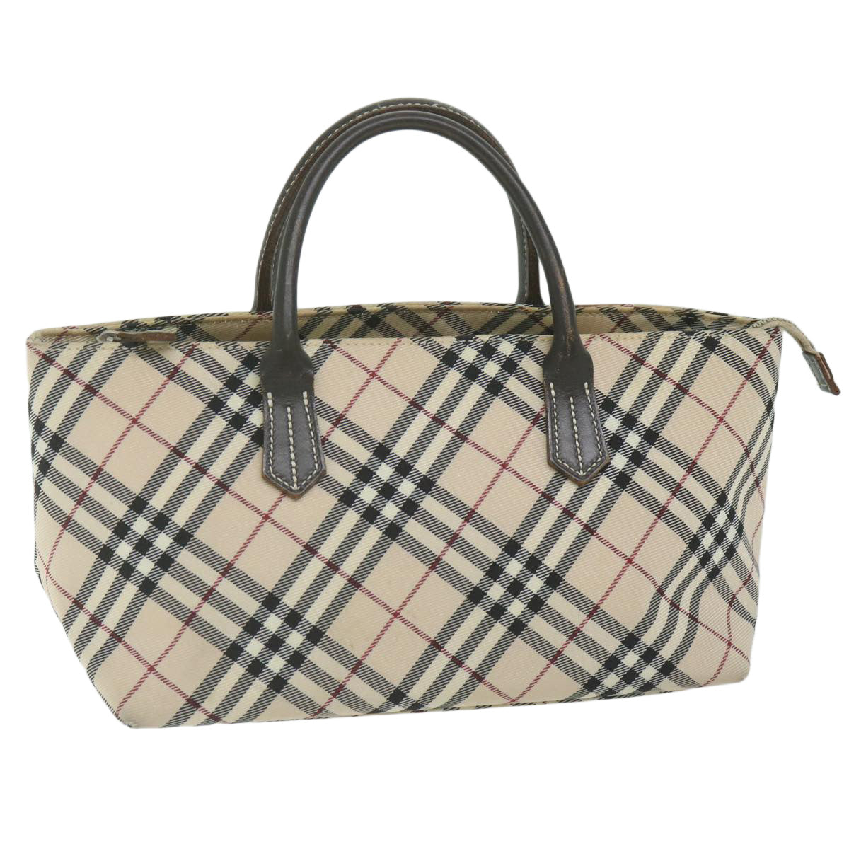 BURBERRY Nova Check Blue Label Hand Bag Nylon Beige Auth bs11218