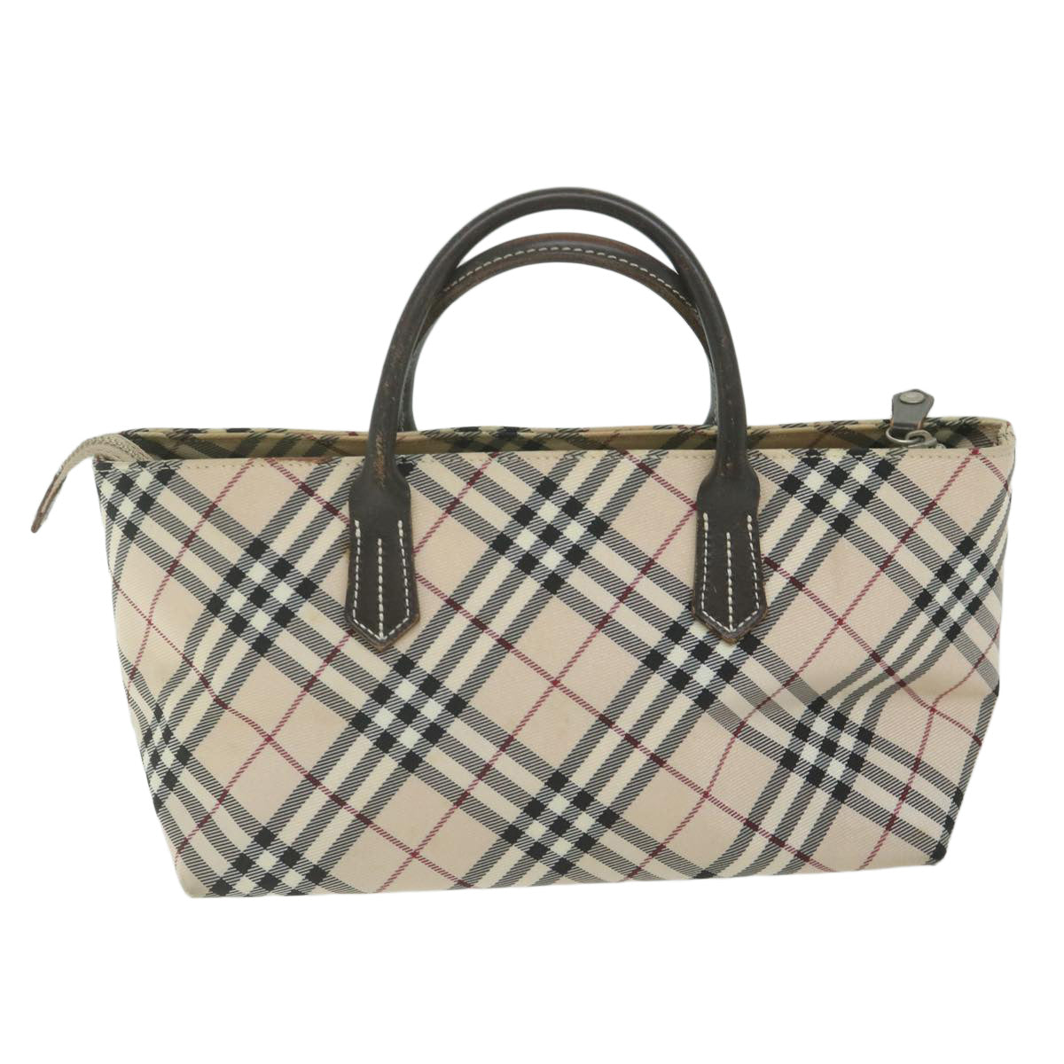 BURBERRY Nova Check Blue Label Hand Bag Nylon Beige Auth bs11218