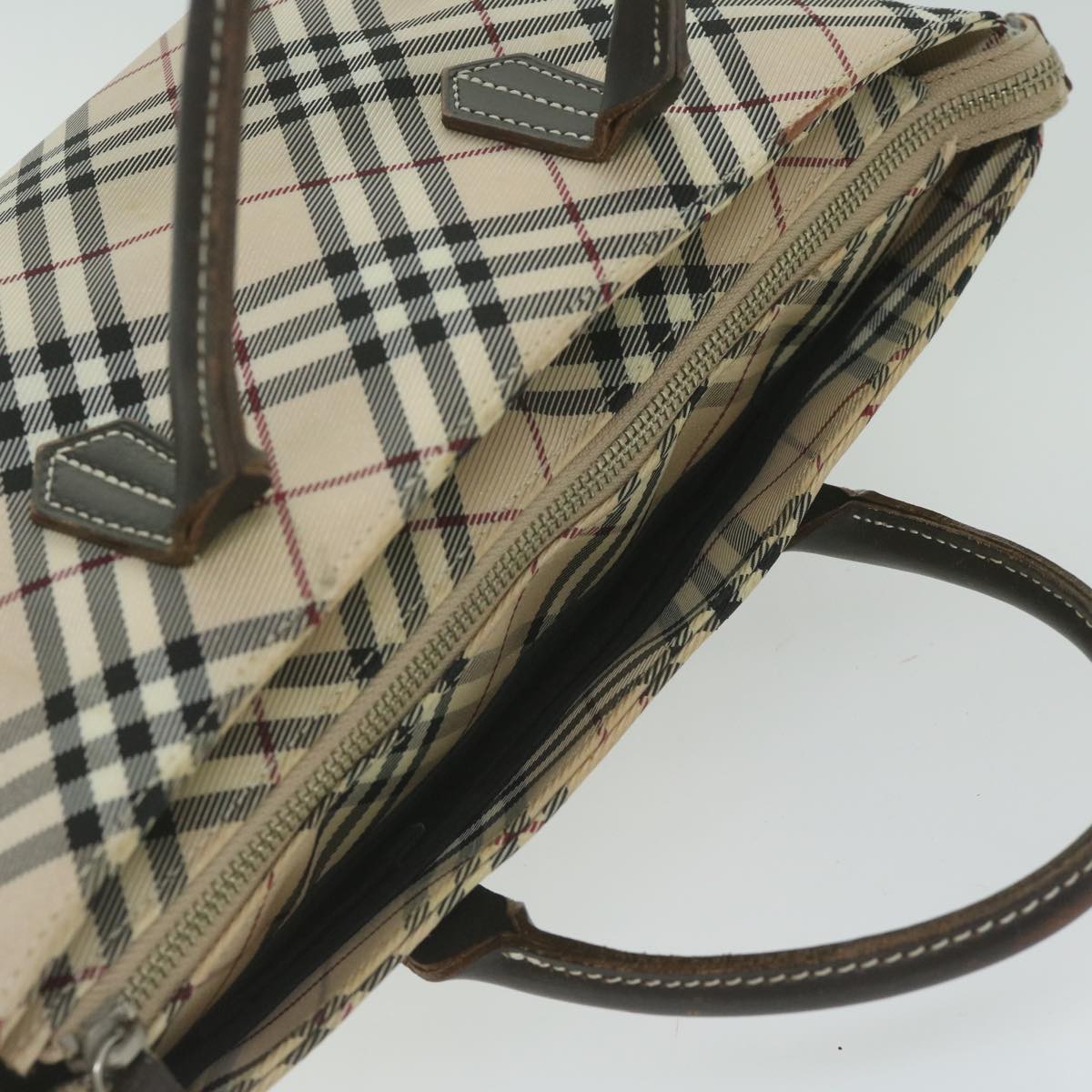 BURBERRY Nova Check Blue Label Hand Bag Nylon Beige Auth bs11218