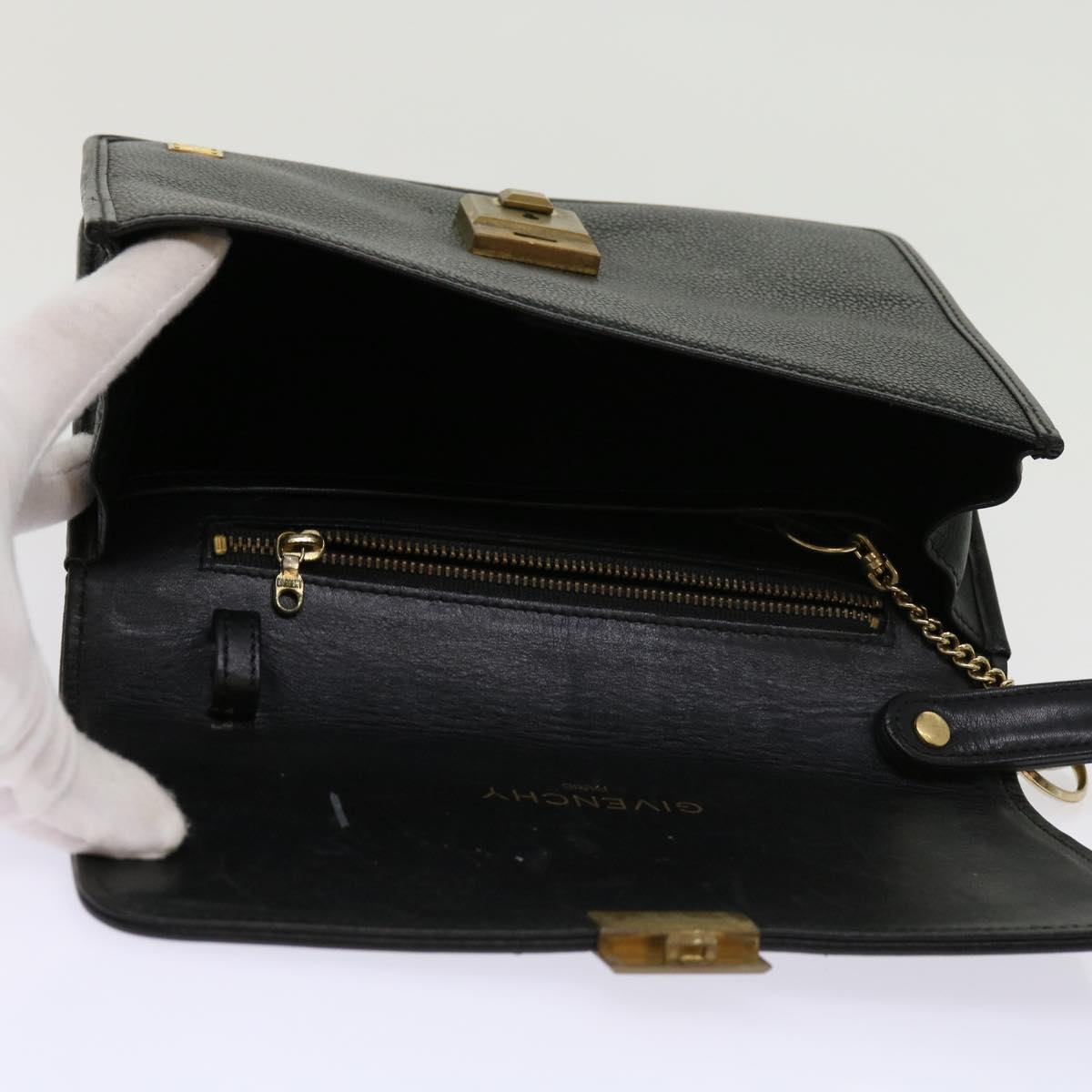 GIVENCHY Clutch Business Bag Leather 2Set Black Auth bs11229