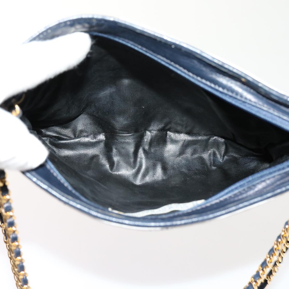 GIVENCHY Chain Shoulder Bag Leather White Navy Auth bs11231