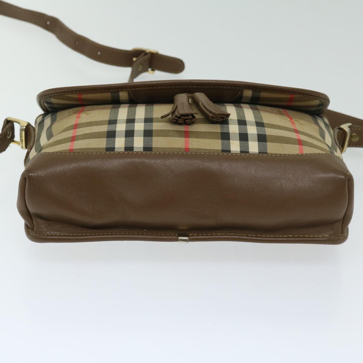 Burberrys Nova Check Shoulder Bag Nylon Canvas Beige Auth bs11256