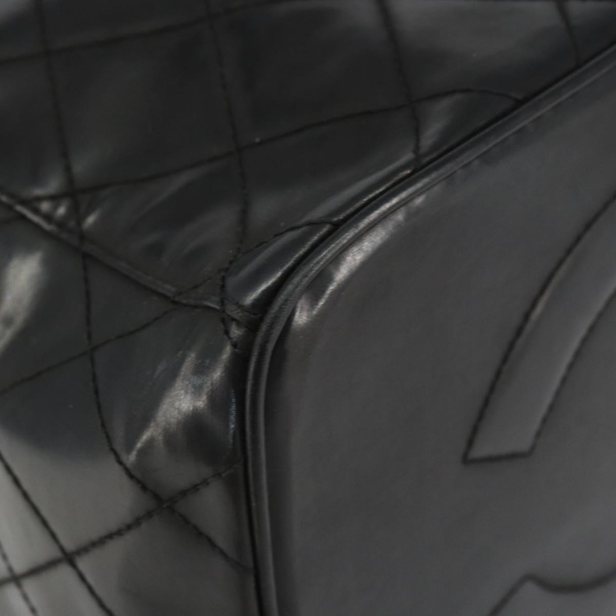 CHANEL Vanity Hand Bag Patent leather 2way Black CC Auth bs11283