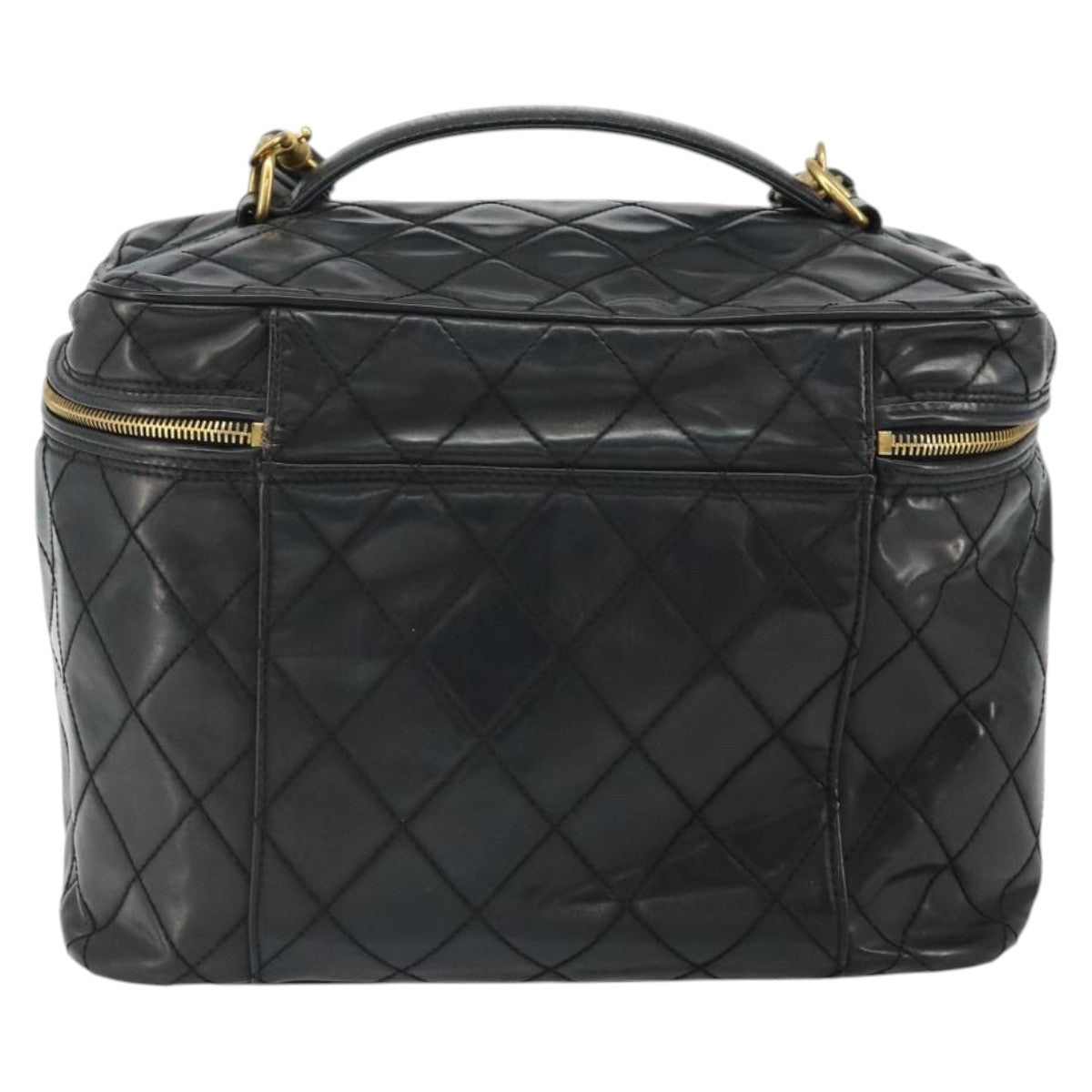 CHANEL Vanity Hand Bag Patent leather 2way Black CC Auth bs11283