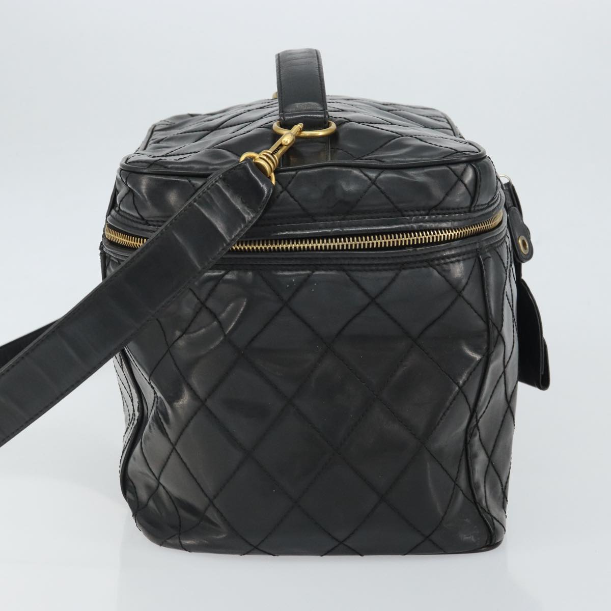 CHANEL Vanity Hand Bag Patent leather 2way Black CC Auth bs11283