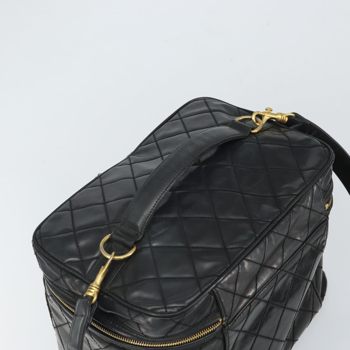 CHANEL Vanity Hand Bag Patent leather 2way Black CC Auth bs11283