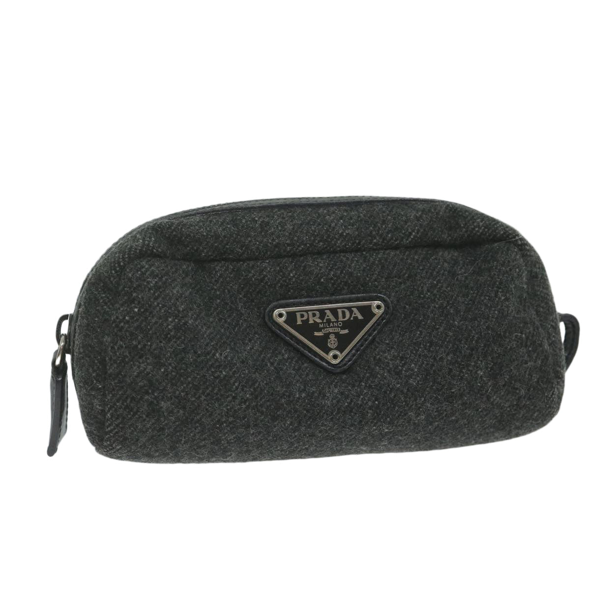 PRADA Pouch Wool Gray Auth bs11292