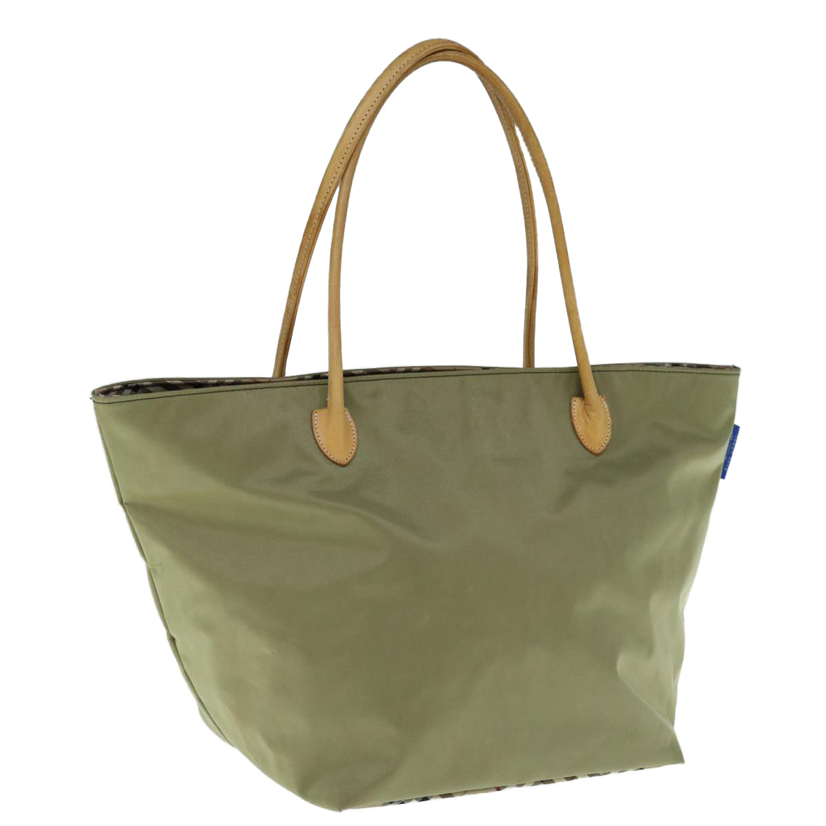 Burberrys Blue Label Tote Bag Nylon Khaki Auth bs11303