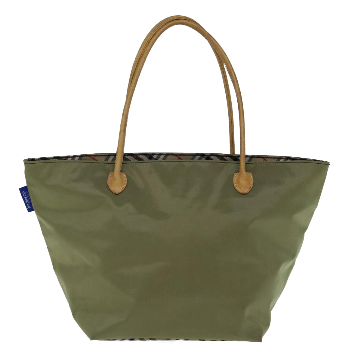 Burberrys Blue Label Tote Bag Nylon Khaki Auth bs11303