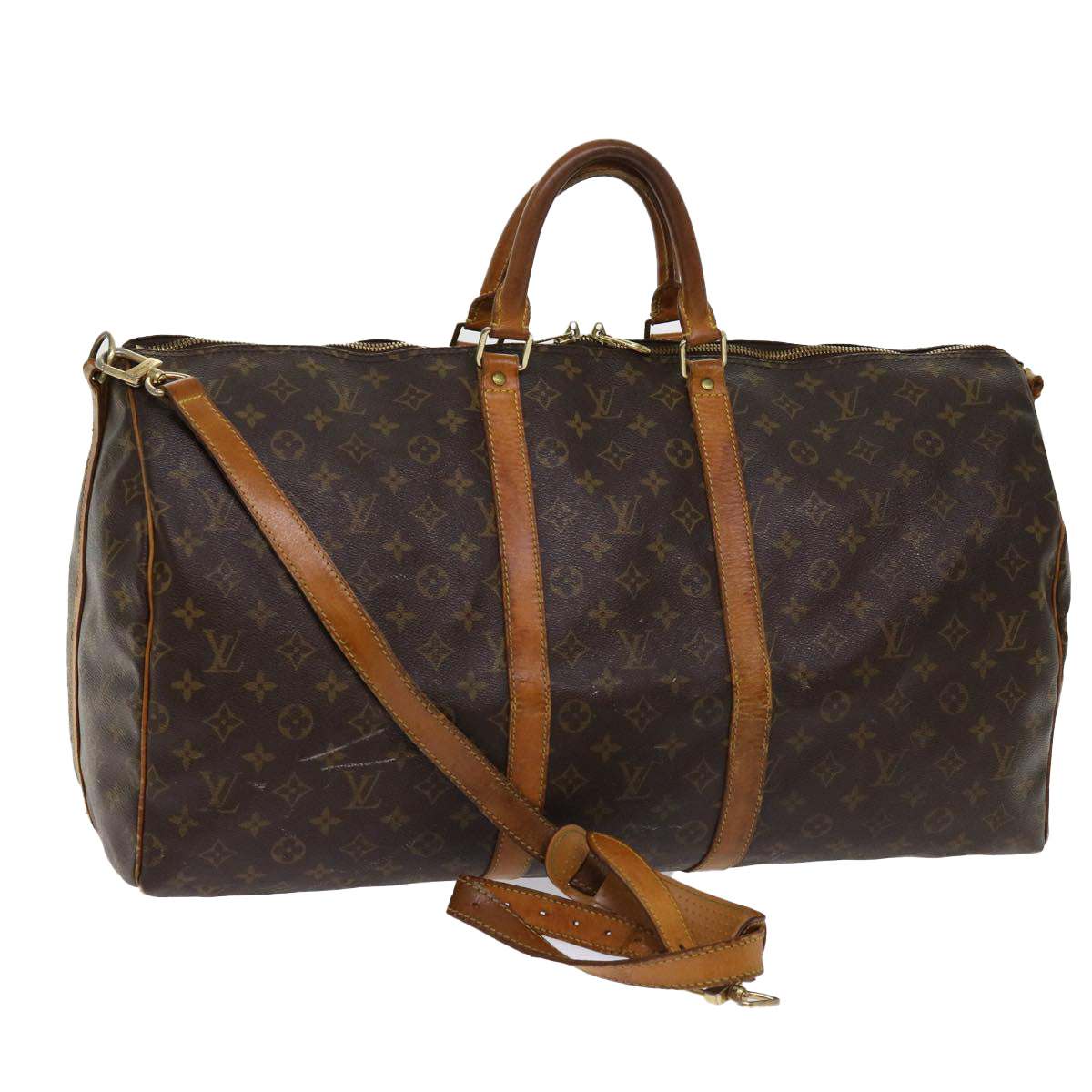 LOUIS VUITTON Monogram Keepall Bandouliere 55 Boston Bag M41414 LV Auth bs11334