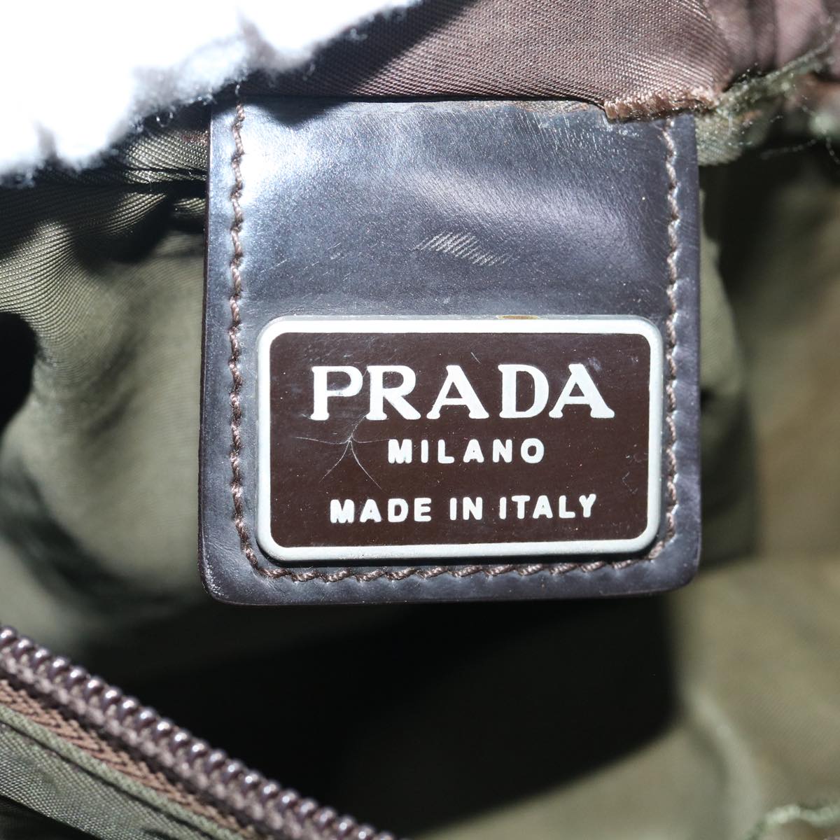 PRADA Shoulder Bag Nylon Khaki Auth bs11372