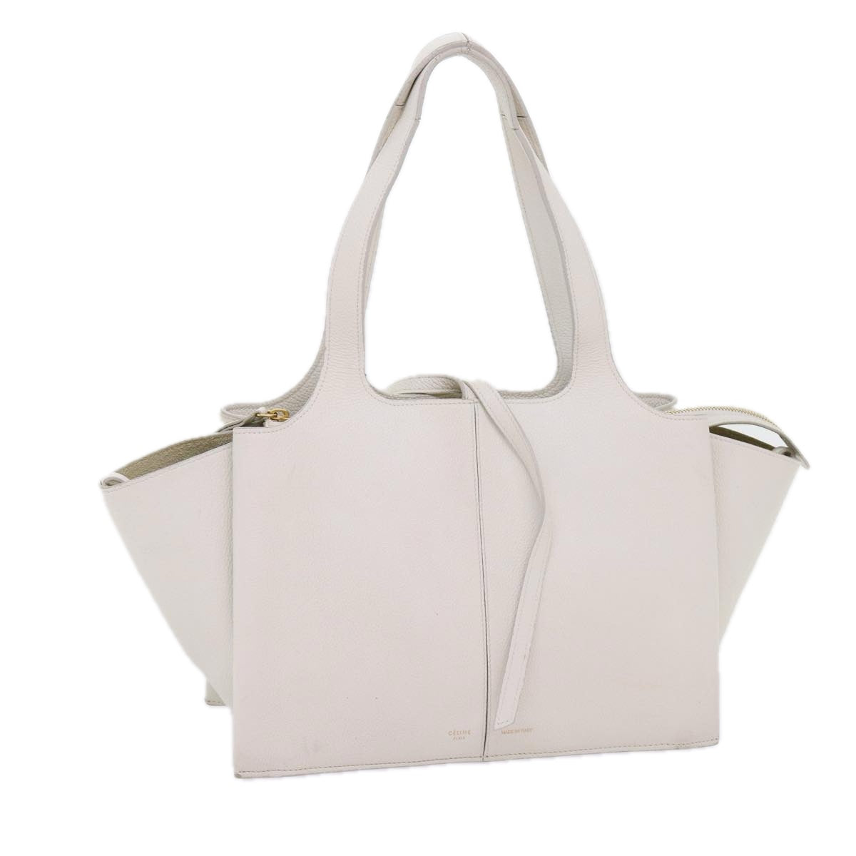 CELINE Shoulder Bag Leather White Auth bs11408