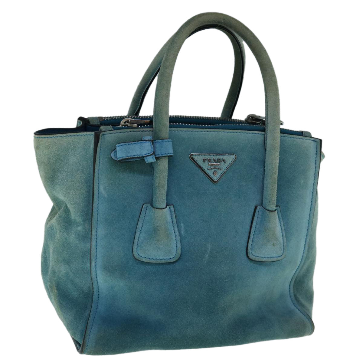 PRADA Hand Bag Suede Blue Auth bs11409