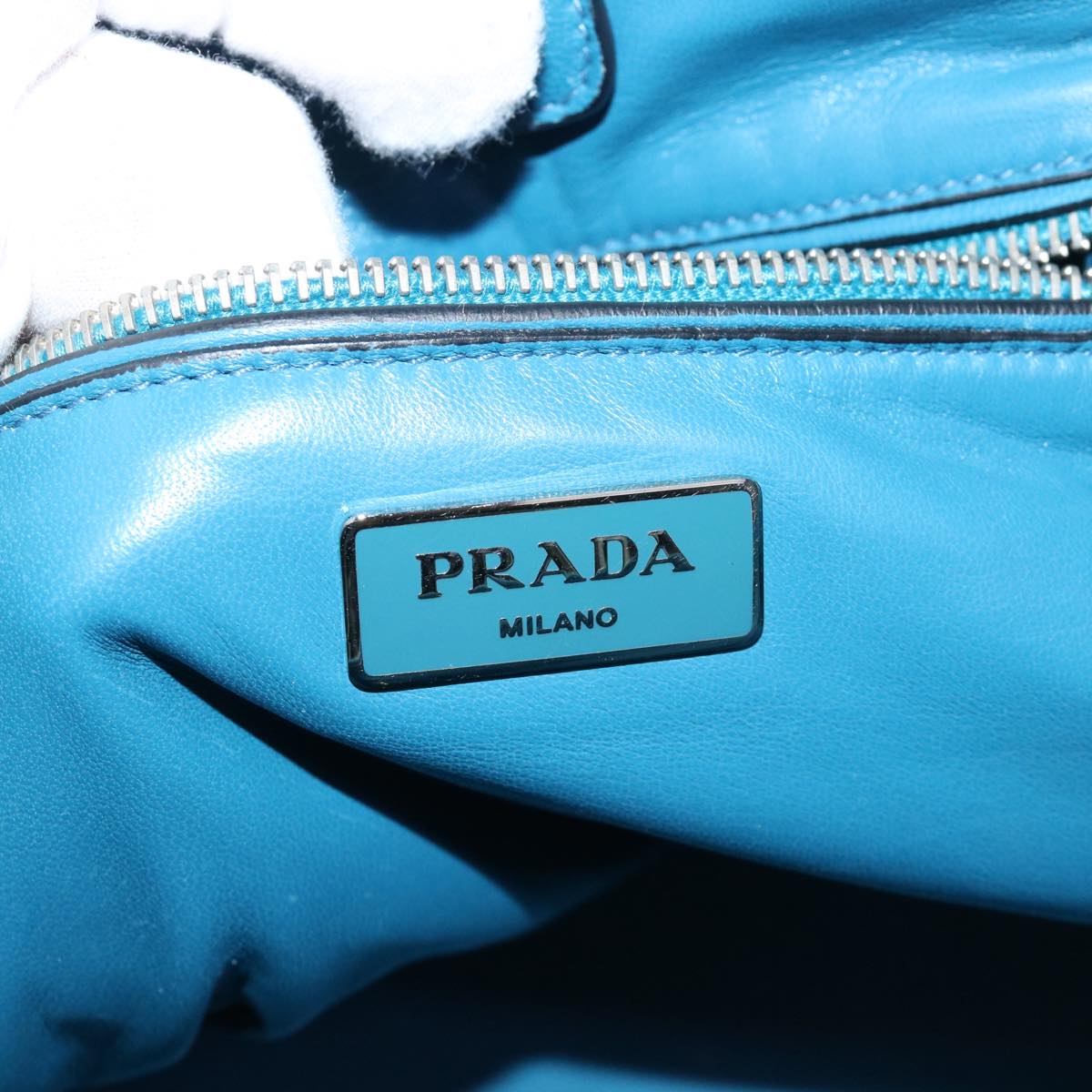 PRADA Hand Bag Suede Blue Auth bs11409