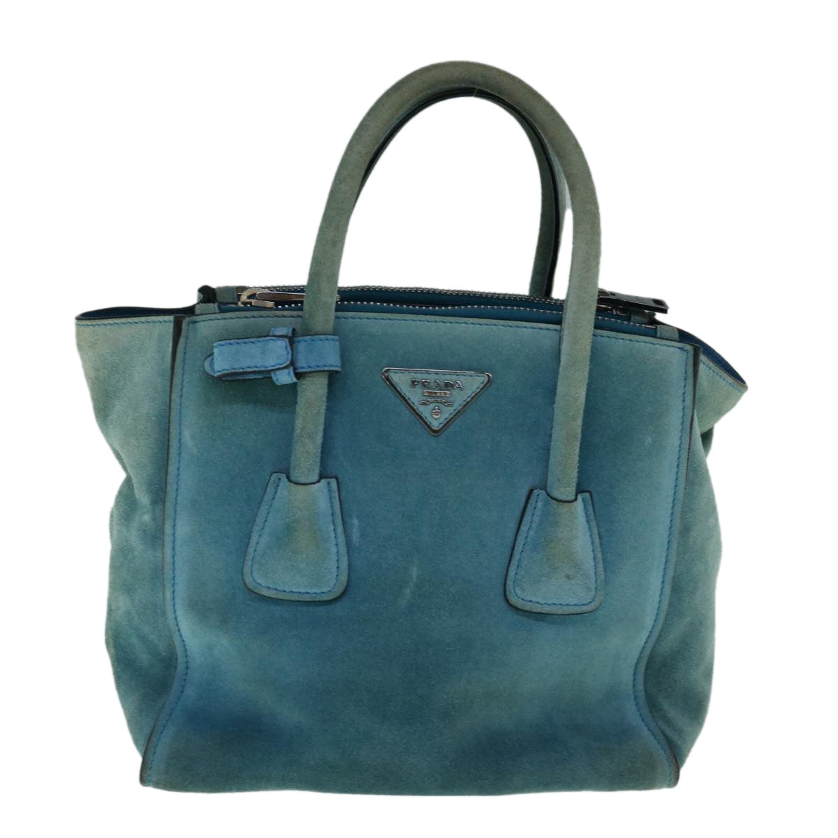 PRADA Hand Bag Suede Blue Auth bs11409