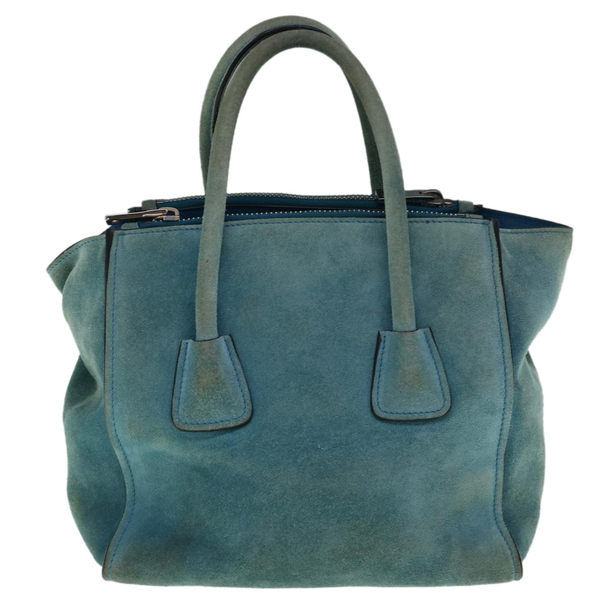 PRADA Hand Bag Suede Blue Auth bs11409