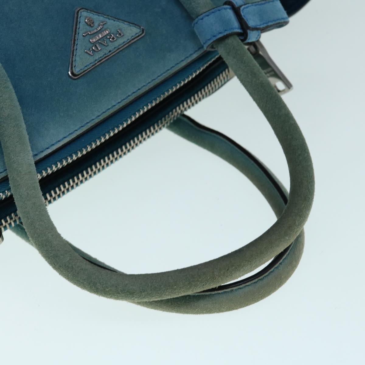 PRADA Hand Bag Suede Blue Auth bs11409