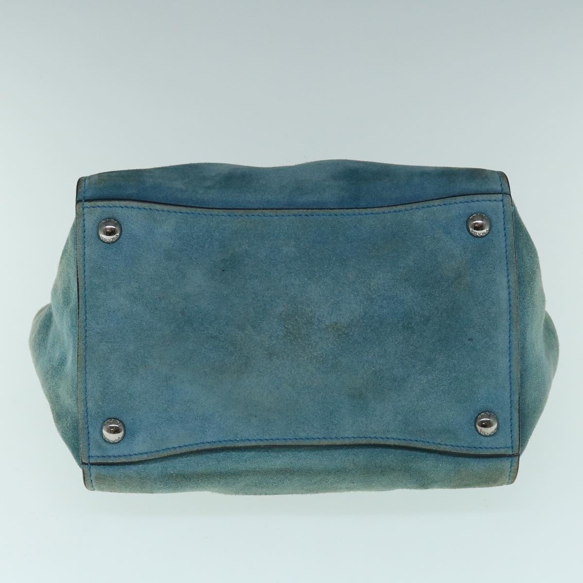 PRADA Hand Bag Suede Blue Auth bs11409