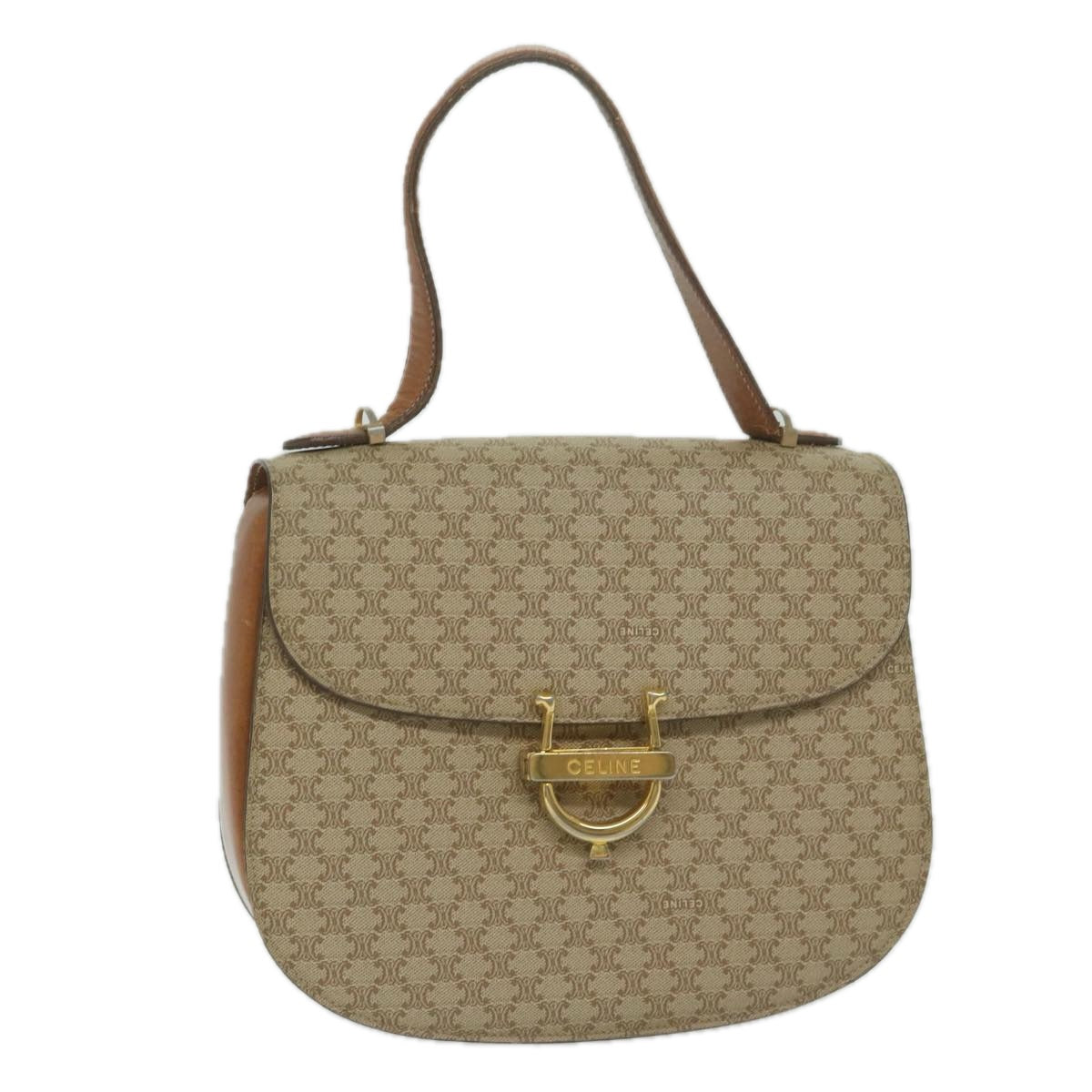 CELINE Macadam Canvas Hand Bag Beige Auth bs11411