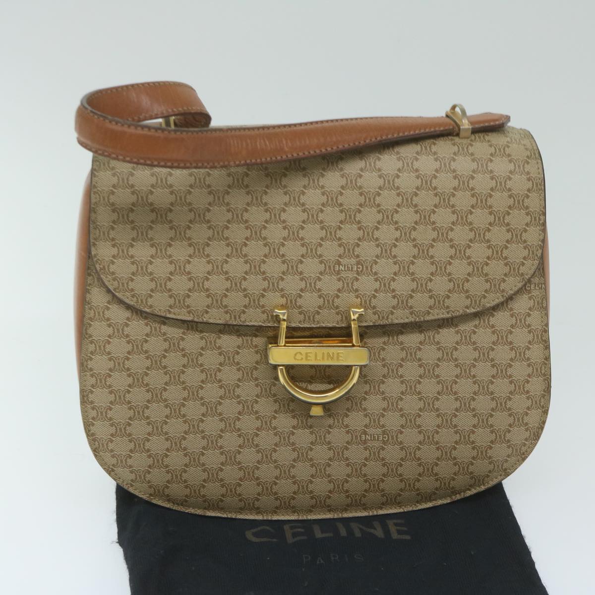 CELINE Macadam Canvas Hand Bag Beige Auth bs11411