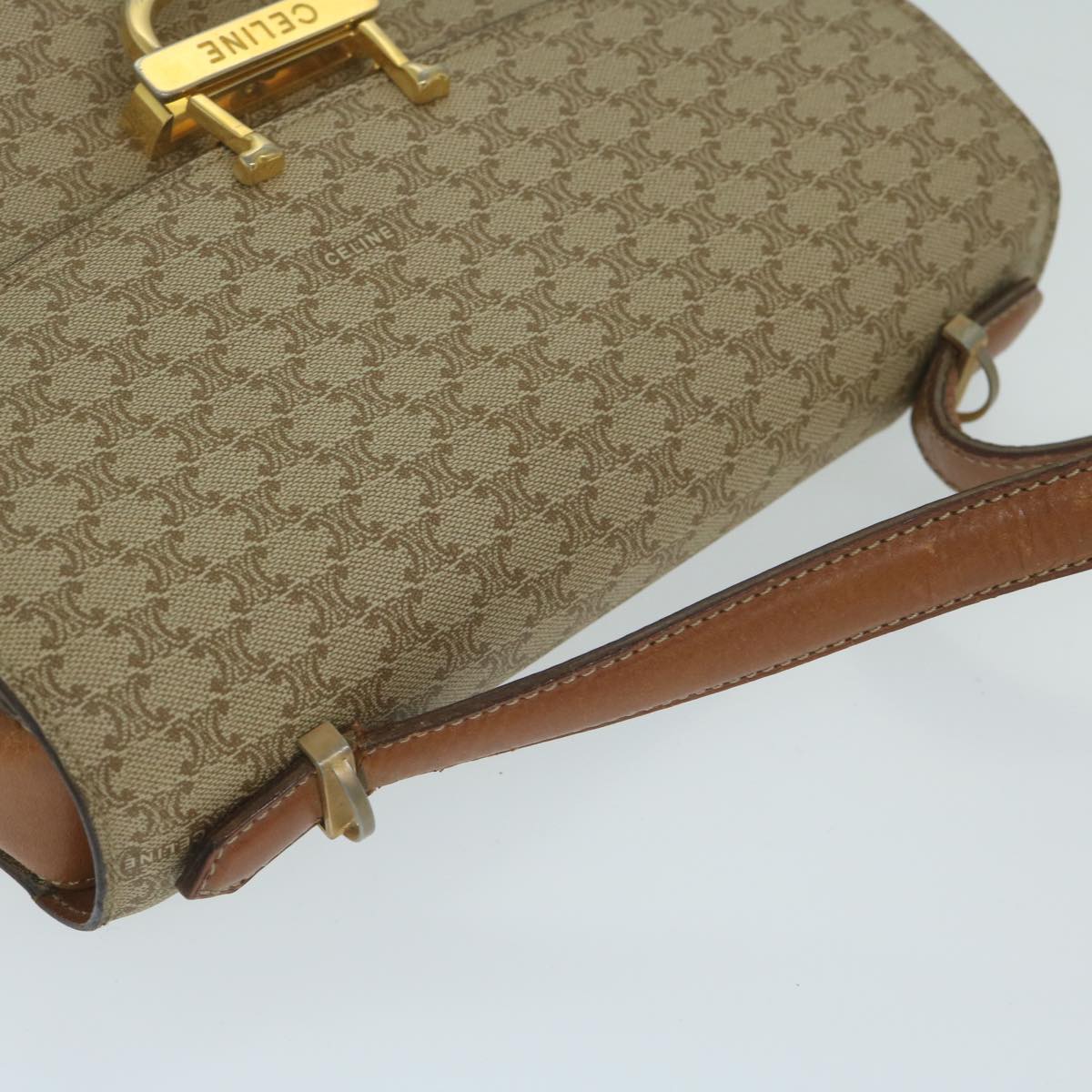 CELINE Macadam Canvas Hand Bag Beige Auth bs11411