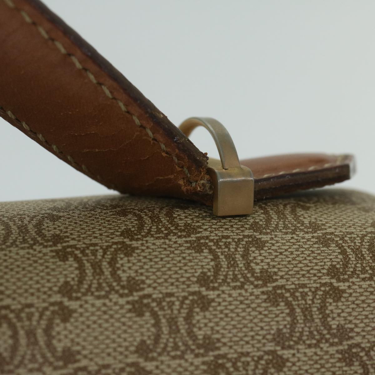 CELINE Macadam Canvas Hand Bag Beige Auth bs11411