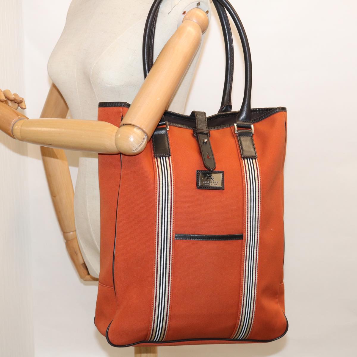 BURBERRY Black label Shoulder Bag Canvas Orange Auth bs11428