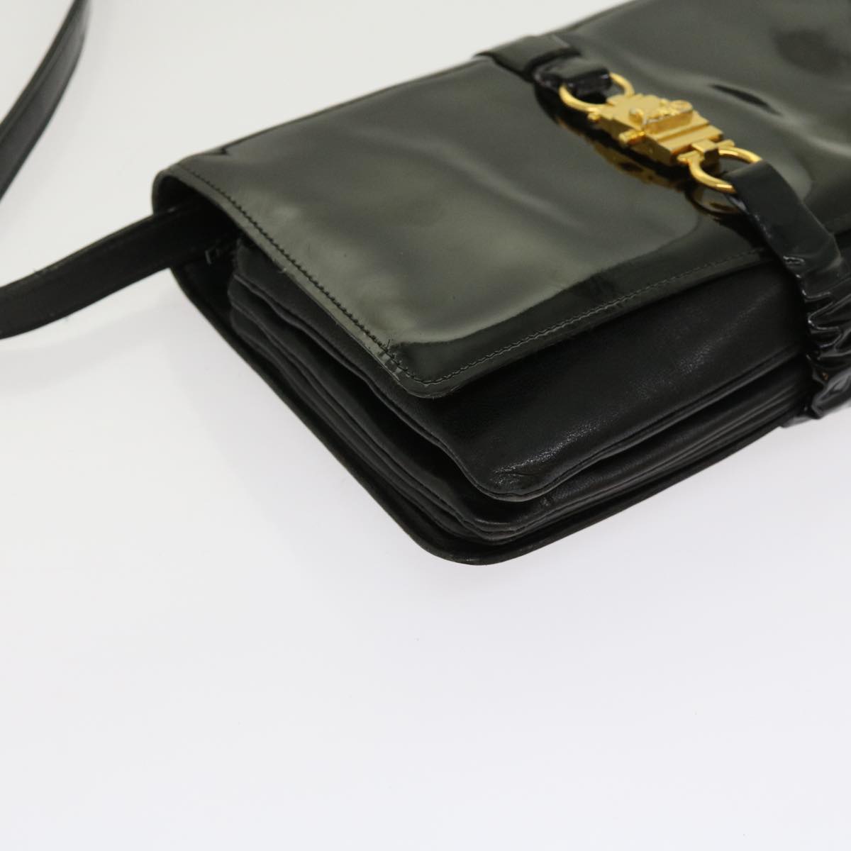 CELINE Shoulder Bag Patent leather Black Auth bs11429