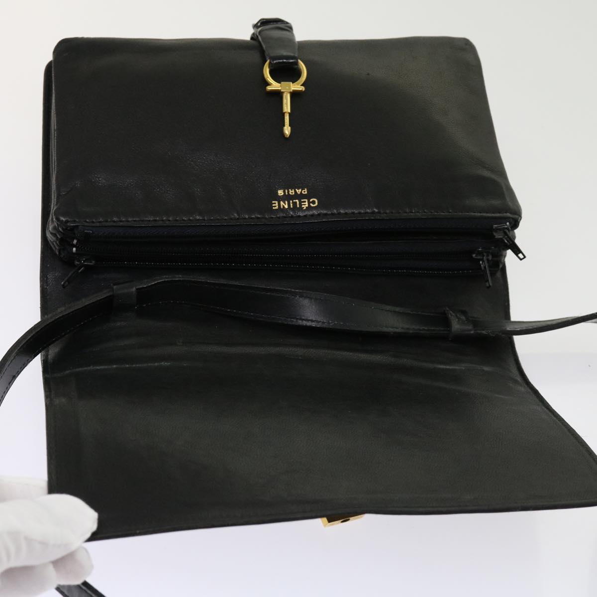 CELINE Shoulder Bag Patent leather Black Auth bs11429