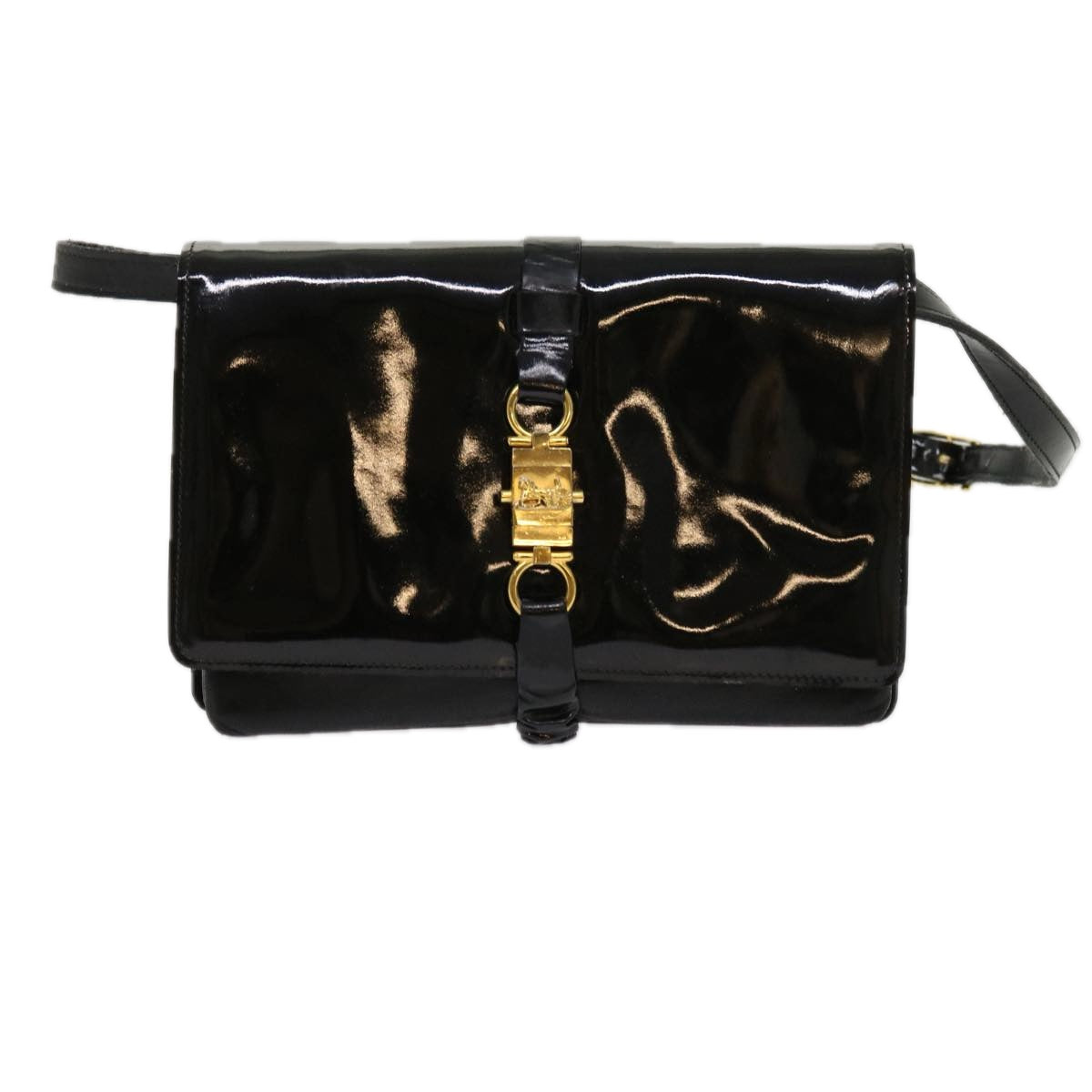 CELINE Shoulder Bag Patent leather Black Auth bs11429