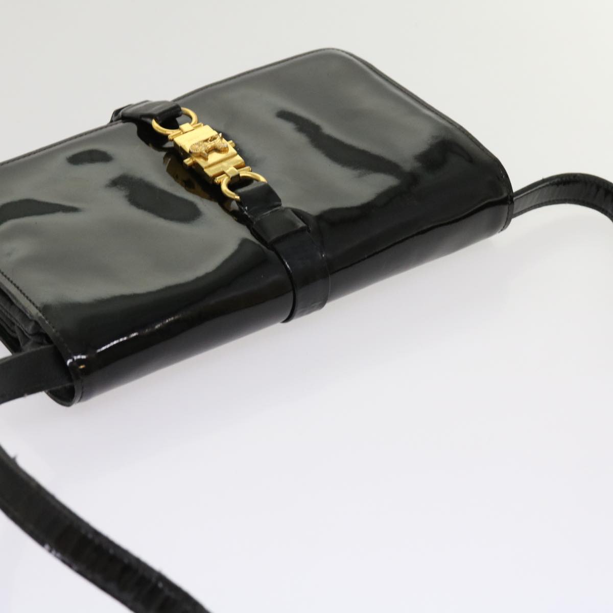 CELINE Shoulder Bag Patent leather Black Auth bs11429