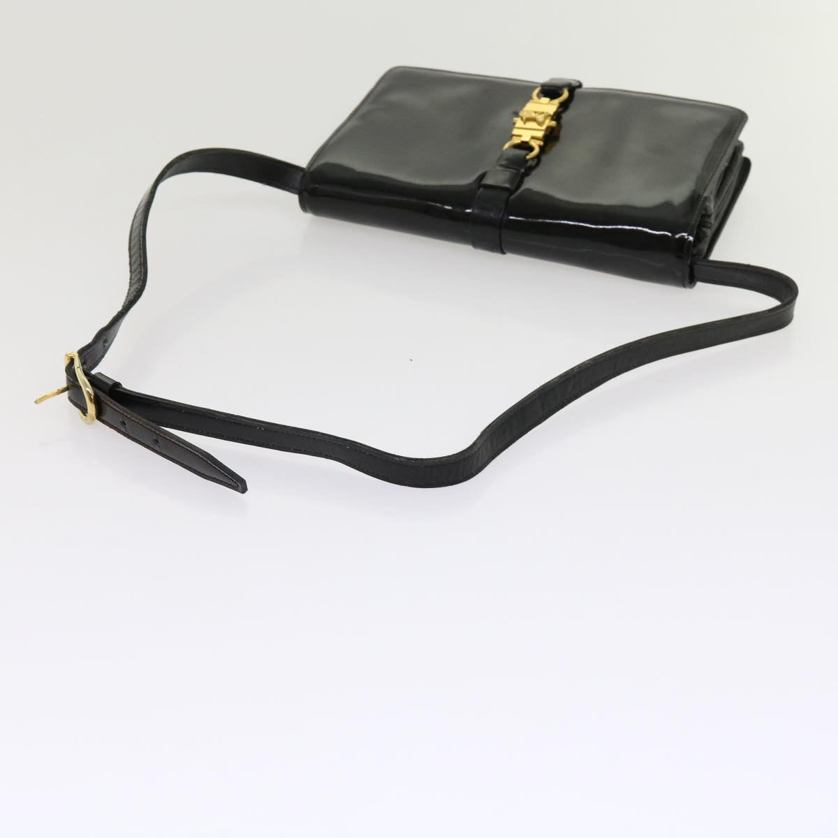 CELINE Shoulder Bag Patent leather Black Auth bs11429