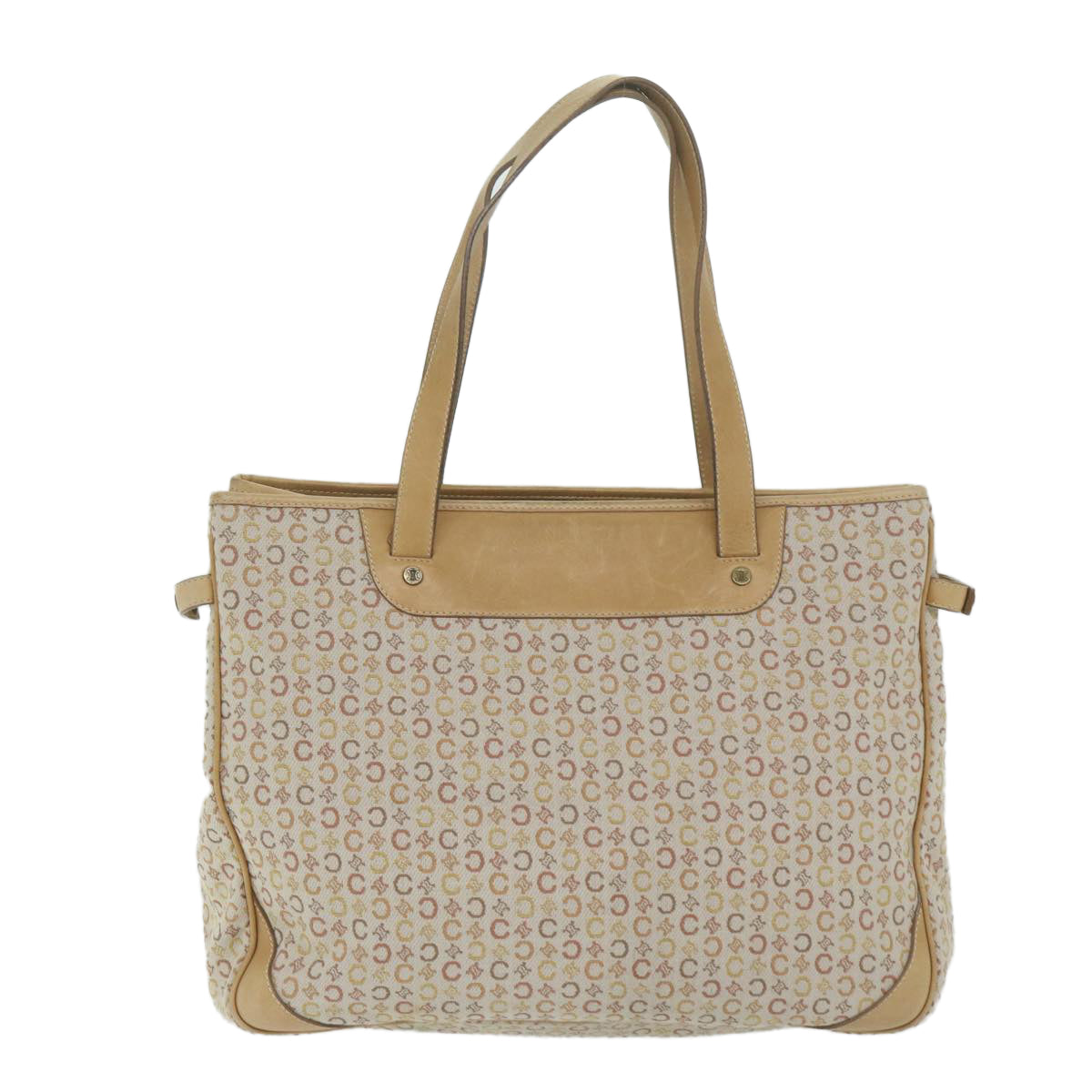 CELINE C Macadam Canvas Tote Bag Beige Auth bs11430