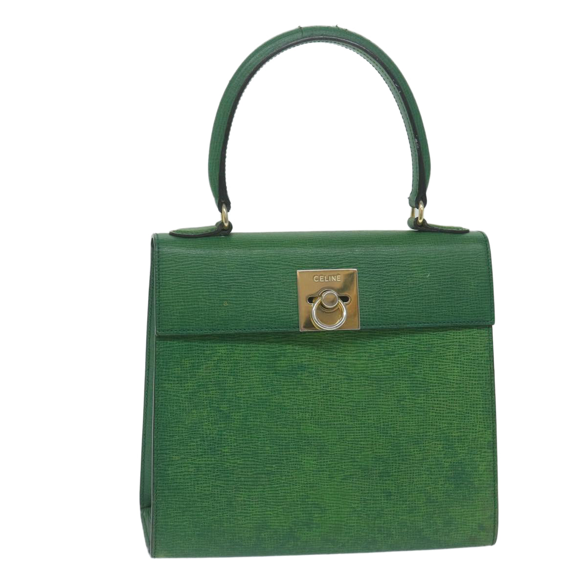 CELINE Hand Bag Leather Green Auth bs11459