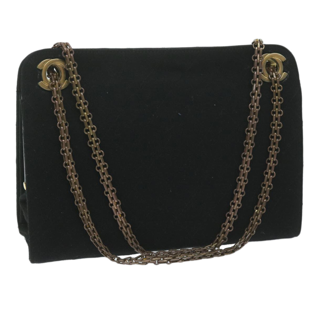 CHANEL Chain Shoulder Bag Cotton Black CC Auth bs11474