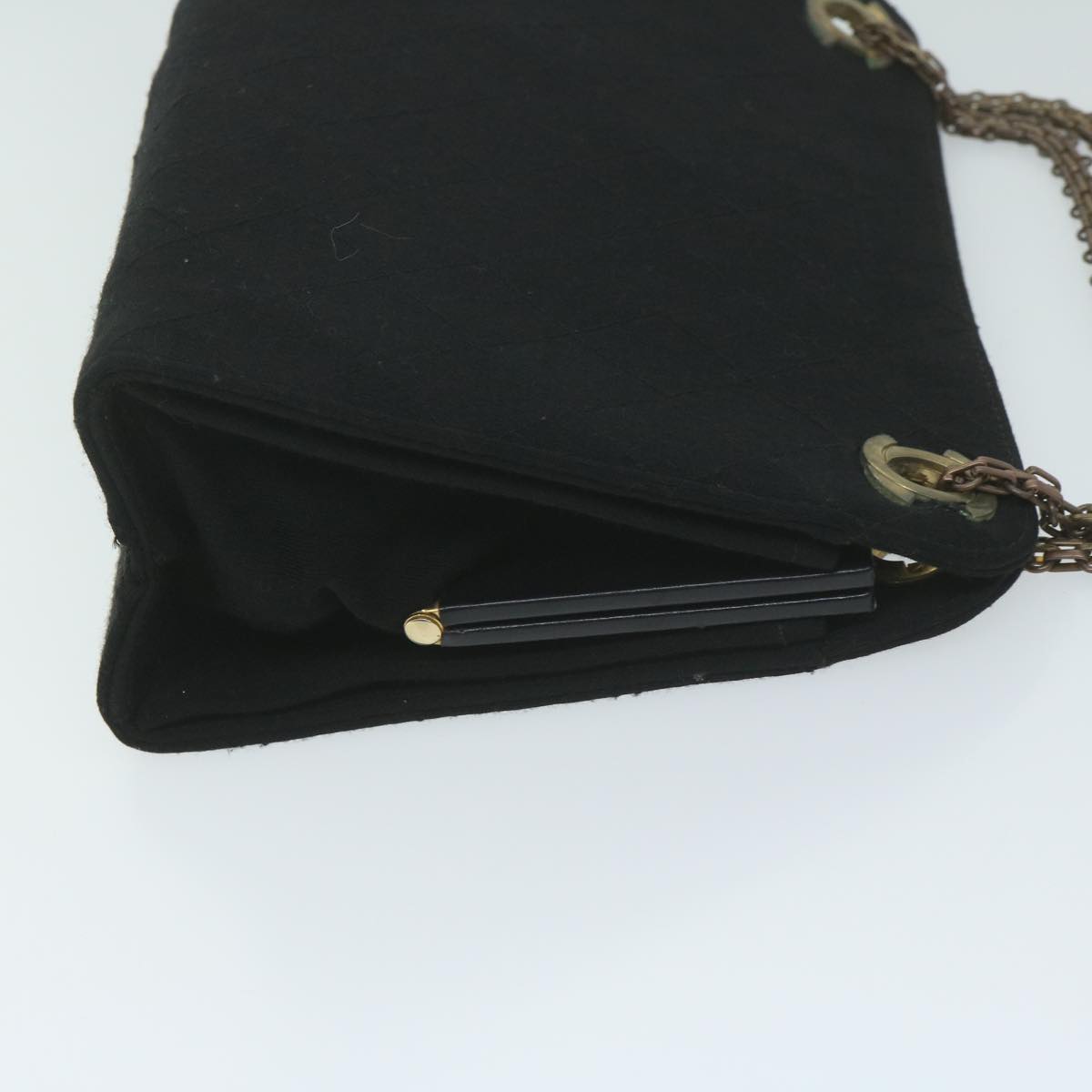 CHANEL Chain Shoulder Bag Cotton Black CC Auth bs11474