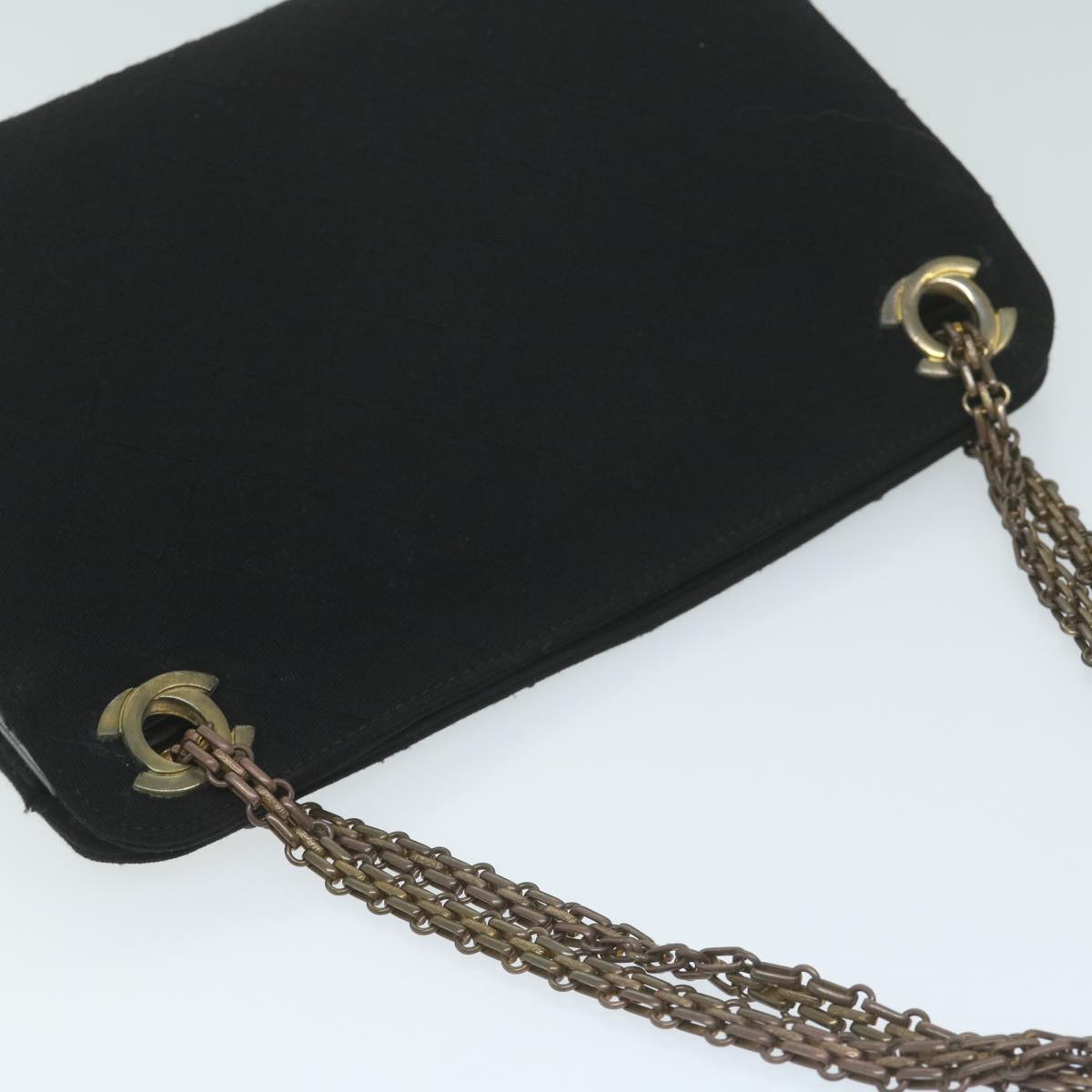 CHANEL Chain Shoulder Bag Cotton Black CC Auth bs11474