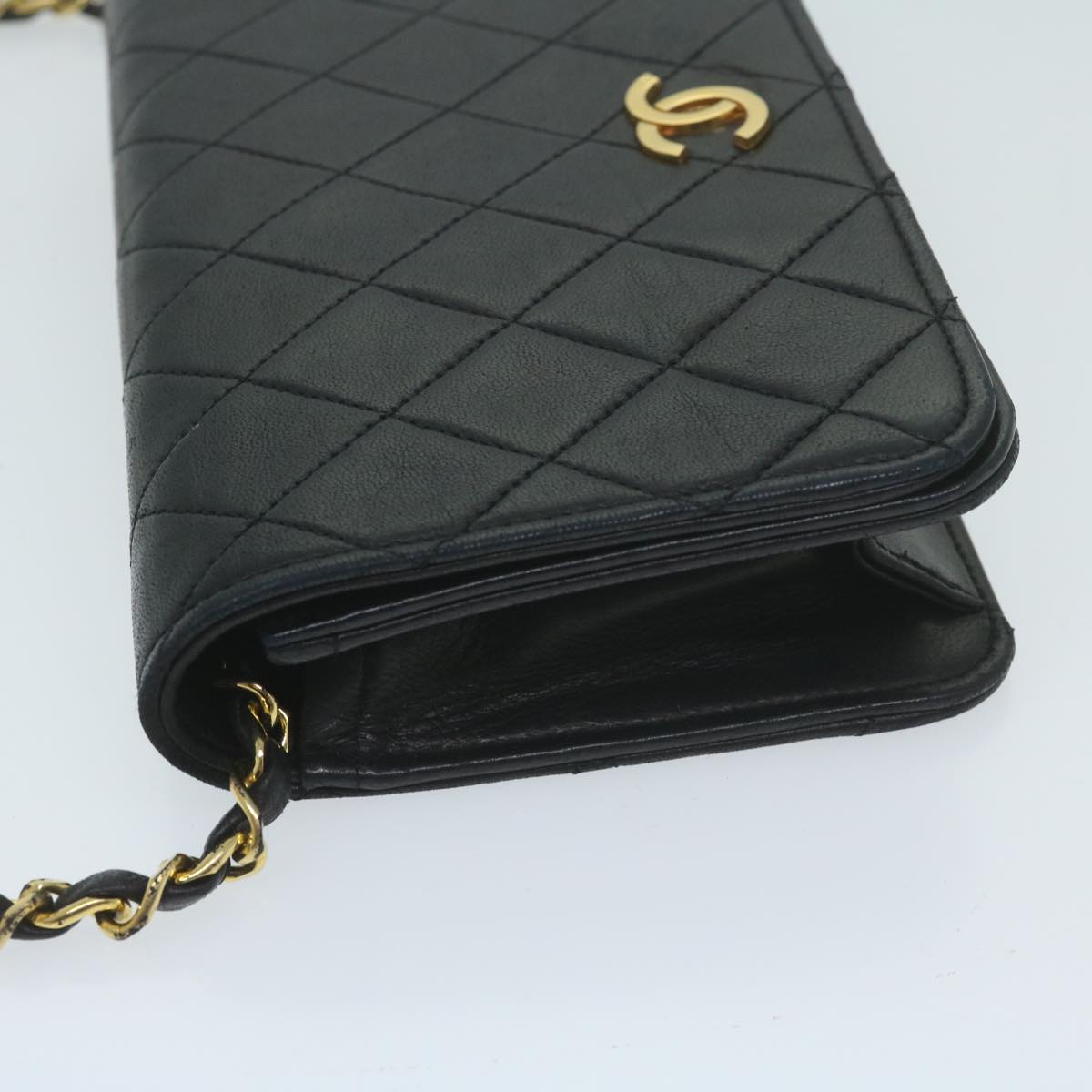 CHANEL Matelasse Chain Shoulder Bag Lamb Skin Black CC Auth bs11475